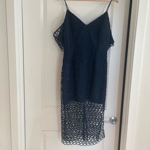 Keep Sake Blue Countdown Lace Off Shoulder Midi Dress